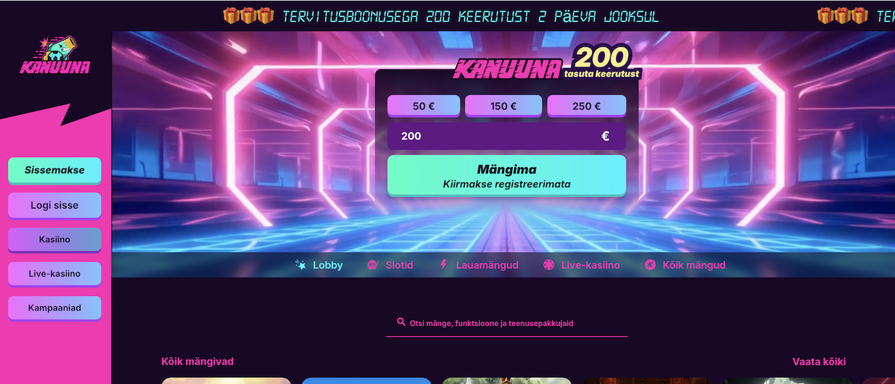 Kanuuna kasiino pakkumised 2026