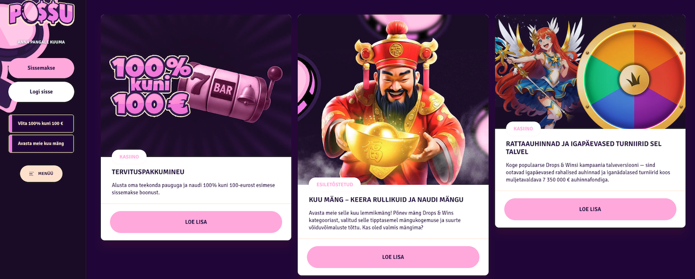 Possu kasiino pakkumised Eestis 2026