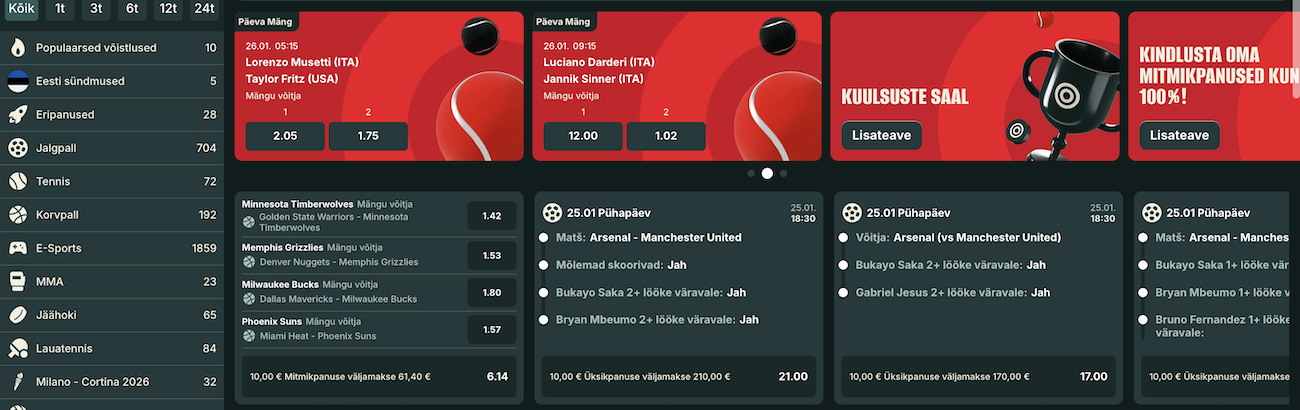 Optibet spordiennustus portaal kõrgete koefitsientidega jalgpalli ja korvpalli panustamiseks