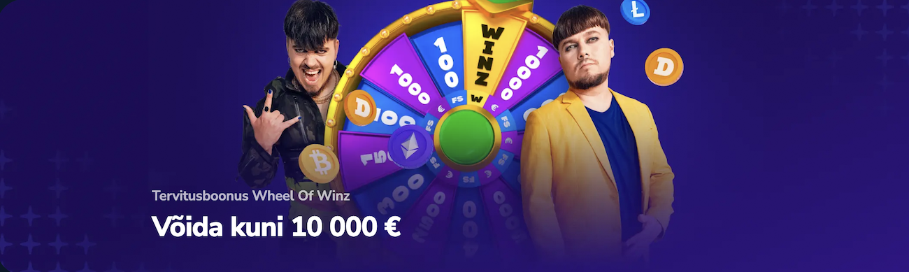 Winz kasiino tervitusboonus - Wheel of Winz - Võida kuni 10 000 €