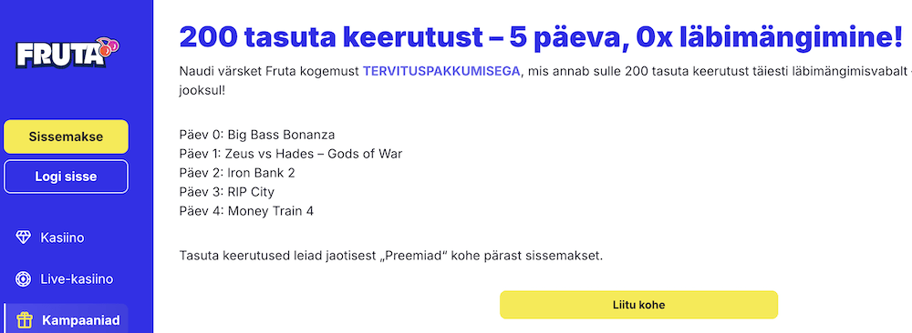 Läbimängimisvabad tervitusboonused 2026 – 0x boonused Eesti kasiinodes
