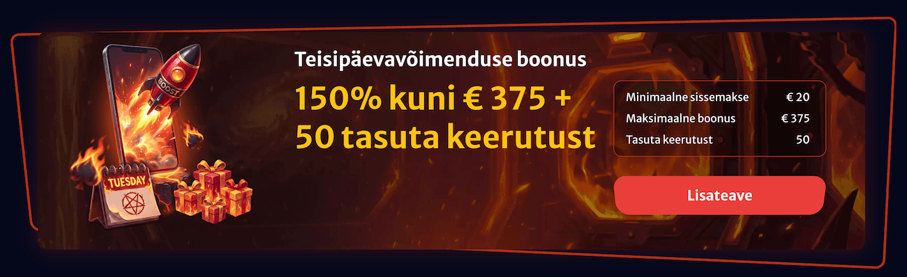 Hellwinz teisipäevavõimendus 150% kuni 375 € + 50 tasuta spinni