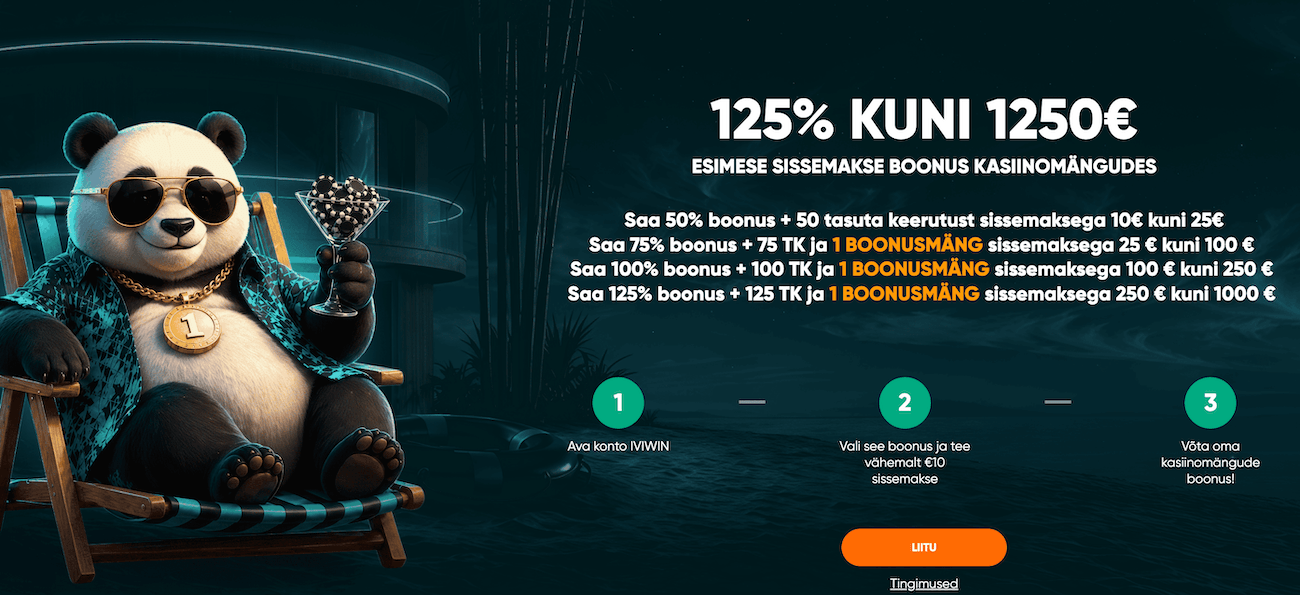 Iviwin tervitusboonus 125% kuni 1250 € ja 125 tasuta spinni