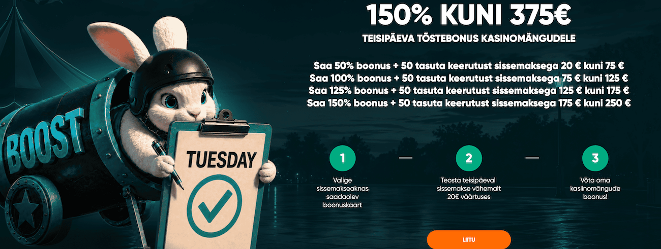 Iviwin teisipäevavõimendus 150% kuni 375 € + 50 tasuta spinni